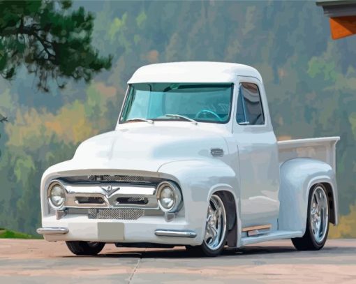 White 1954 Ford F100 Trucks Diamond Painting