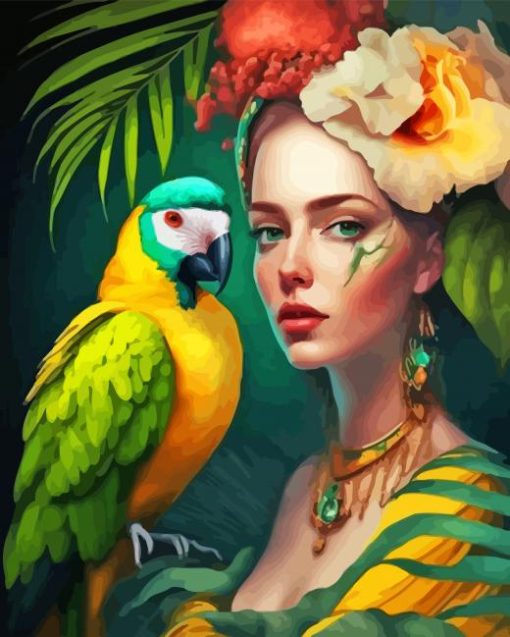 Woman And Bird Diamond Painting