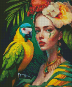 Woman And Bird Diamond Paintings