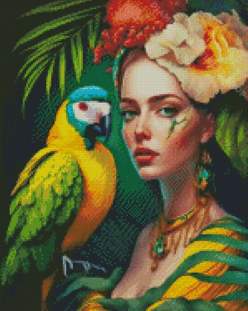 Woman And Bird Diamond Paintings