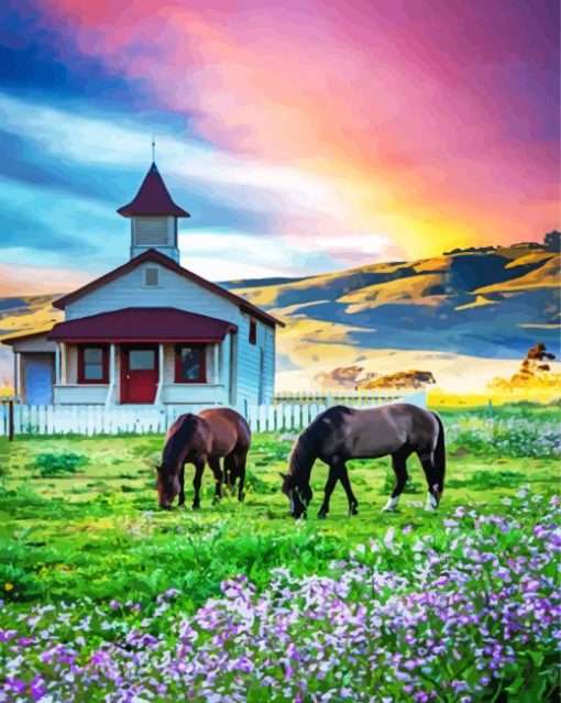 Aesthetic Country Schoolhouse Diamond Painting