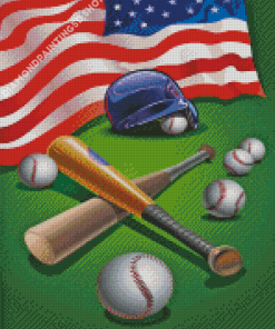 American Flag With Baseball Bats Diamond Paintings