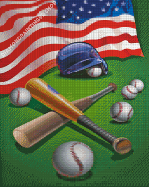 American Flag With Baseball Bats Diamond Paintings