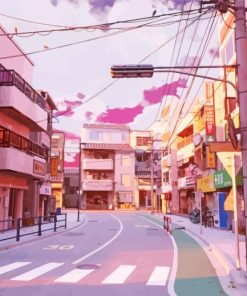 Anime Streets At Sunset Diamond Painting