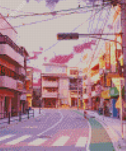 Anime Streets At Sunset Diamond Paintings