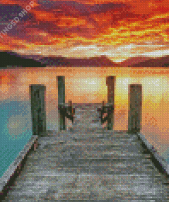 Bridge In The Lake With Sunset Diamond Paintings