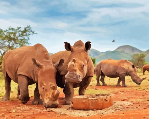 Rhinos Kruger Park South Africa Diamond Painting