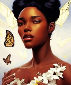 Black Woman And Butterflies Diamond Painting