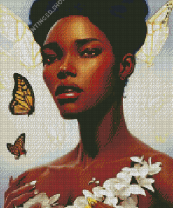 Black Woman And Butterflies Diamond Painting