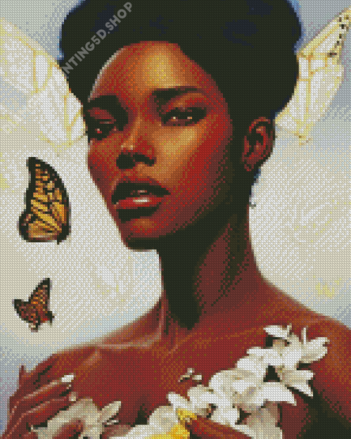 Black Woman And Butterflies Diamond Painting