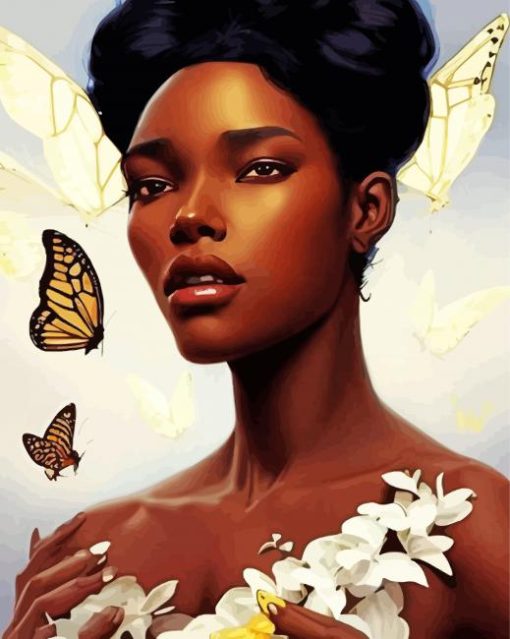 Black Woman And Butterflies Diamond Painting