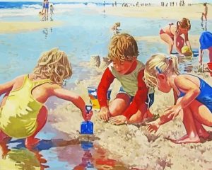 Children Digging In The Sand Diamond Painting