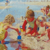 Children Digging In The Sand Diamond Painting