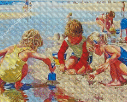 Children Digging In The Sand Diamond Painting