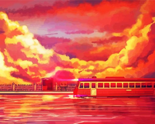 Studio Ghibli Spirited Away Train Ride At Sunset Diamond Painting