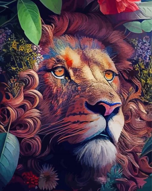 Aesthetic Lion In Flowers Diamond Painting