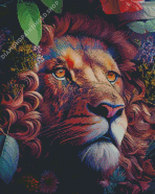 Aesthetic Lion In Flowers Diamond Painting