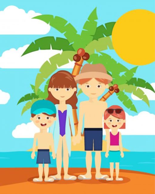 Family Vacation On Beach Diamond Painting