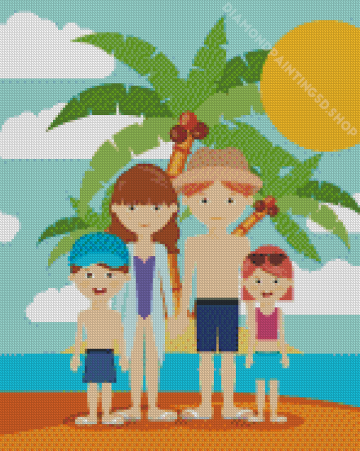 Family Vacation On Beach Diamond Painting