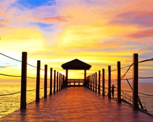 Penang Boardwalk At Sunset Diamond Painting