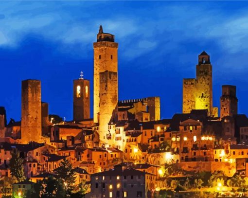 San Gimignano Town At Night Diamond Painting
