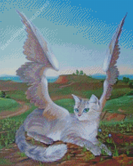 White Winged Cat Diamond Painting