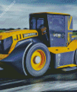 Yellow Fast Track JCB Tractor Diamond Painting