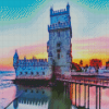 Sunset In Belem Tower Diamond Painting