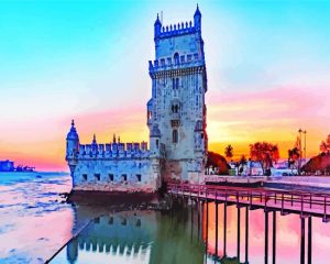 Sunset In Belem Tower Diamond Painting