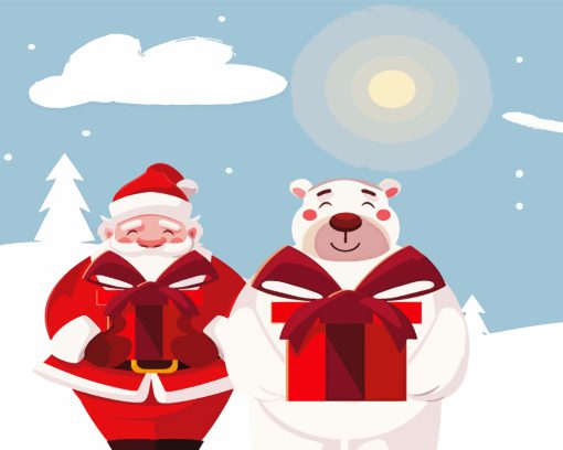 Santa Claus And Polar Bear Diamond Painting