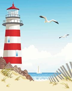 Beach Lighthouse Scene Diamond Painting