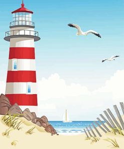Beach Lighthouse Scene Diamond Painting