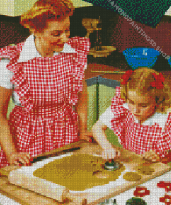 Vintage Mom And Child Baking Diamond Painting