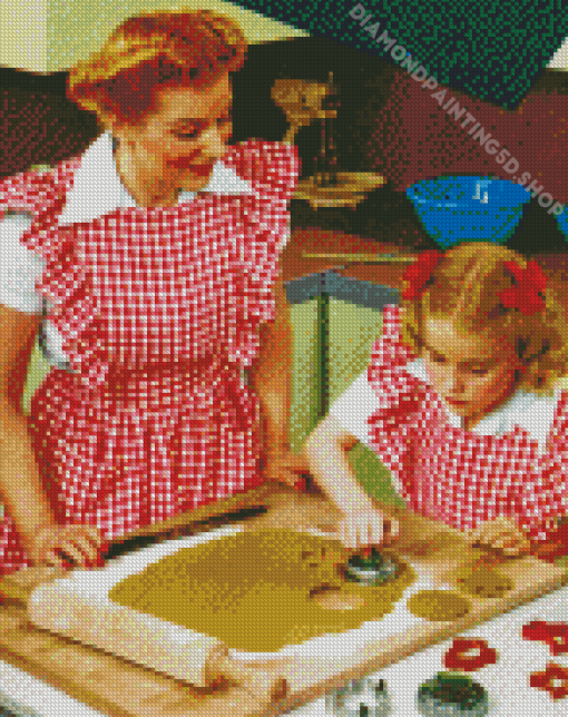 Vintage Mom And Child Baking Diamond Painting