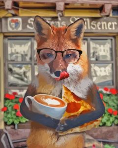 Fox Drinking Coffee Diamond Painting