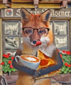 Fox Drinking Coffee Diamond Painting