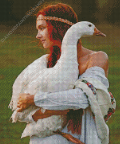 Ginger Girl With Goose Diamond Painting