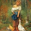 Girl Feeding Geese And Chickens Diamond Painting