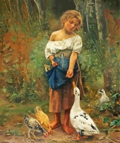 Girl Feeding Geese And Chickens Diamond Painting