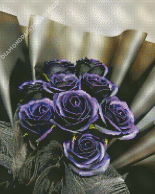 Purple And Black Roses Bouquet Diamond Painting