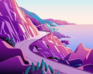 Coastline Road Mountains Diamond Painting