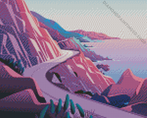 Coastline Road Mountains Diamond Painting