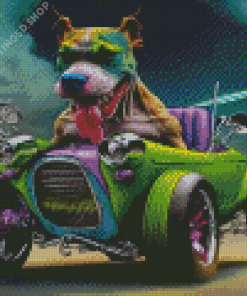 Dog Driving A Car Diamond Painting