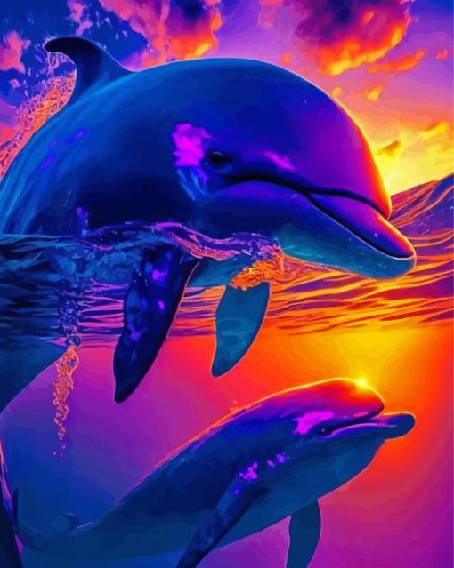 Dolphins Sunset Diamond Painting