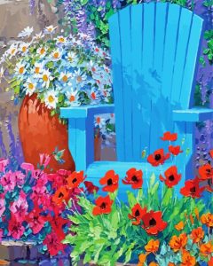 Flowers And Blue Chair Diamond Painting