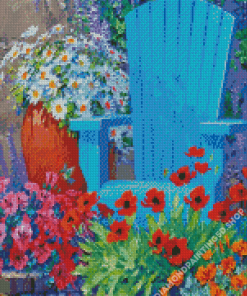Flowers And Blue Chair Diamond Painting