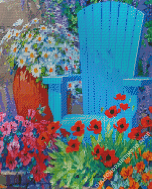 Flowers And Blue Chair Diamond Painting