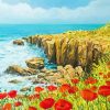 Red Flowers With Seascape Diamond Painting