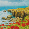 Red Flowers With Seascape Diamond Painting