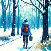 Walking Alone In Snow Diamond Painting